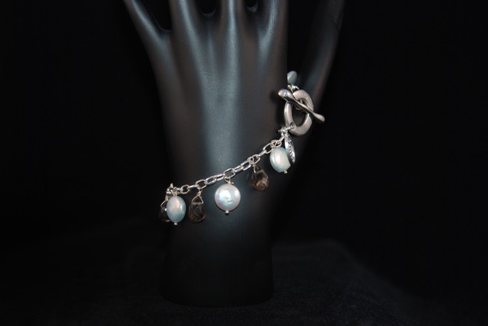 Coin Pearl and Smokey Topaz Bracelet