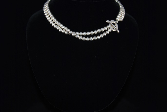 Double Bead Silver Necklace full shot